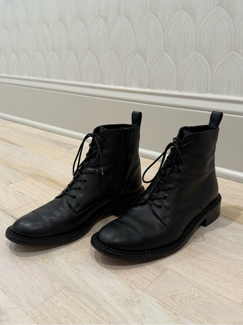 Vince Women’s Black Leather Lace-Up Ankle Boots